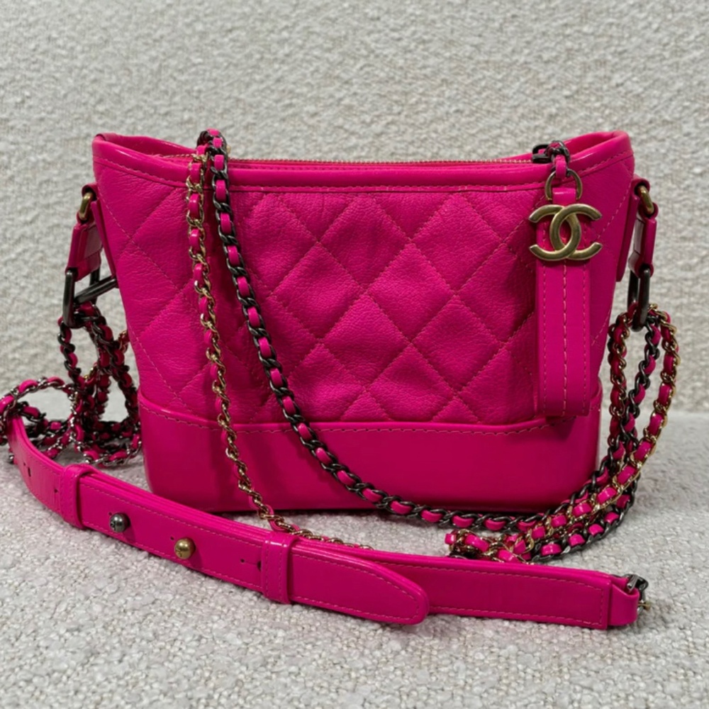 Authentic Chanel Fuchsia Goatskin Small Gabreille Bag